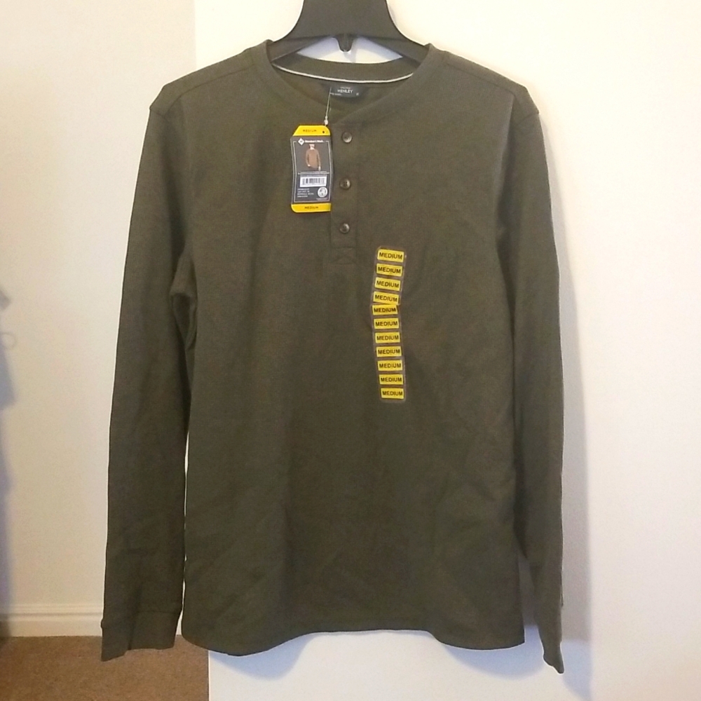 Henley Member's Mark Thermal Men's Medium Long Sleeve Shirt Green